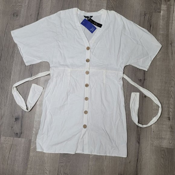 Velvet Heart NWT Calle white button linen blend dress size medium wedding beach - Picture 6 of 9
